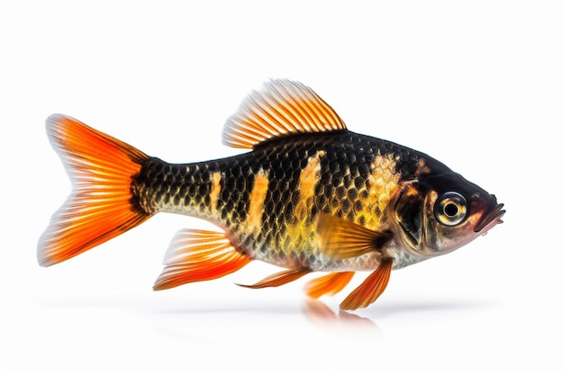 Un poisson avec une queue jaune et noire est représenté.