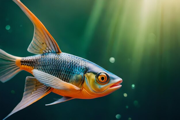 un poisson avec une queue jaune et orange nage dans un aquarium