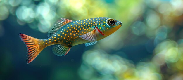 Un poisson à queue rouge nage dans l'eau