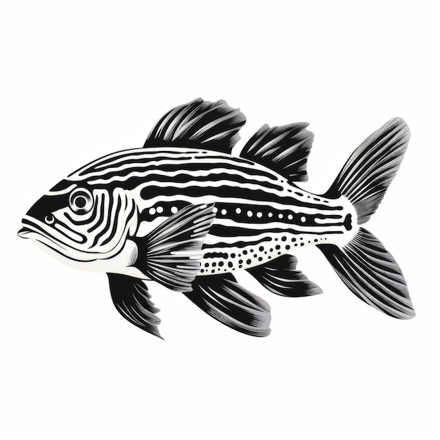 Poisson rayé une superbe illustration de réalisme en noir et blanc