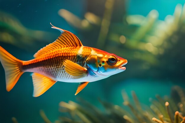 un poisson à rayures orange et blanches nage dans un aquarium