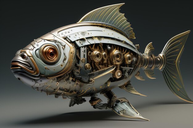 Photo poisson robot faux spécimen de poisson mécanique fait de pièces métalliques faites à la main fabrication exquise