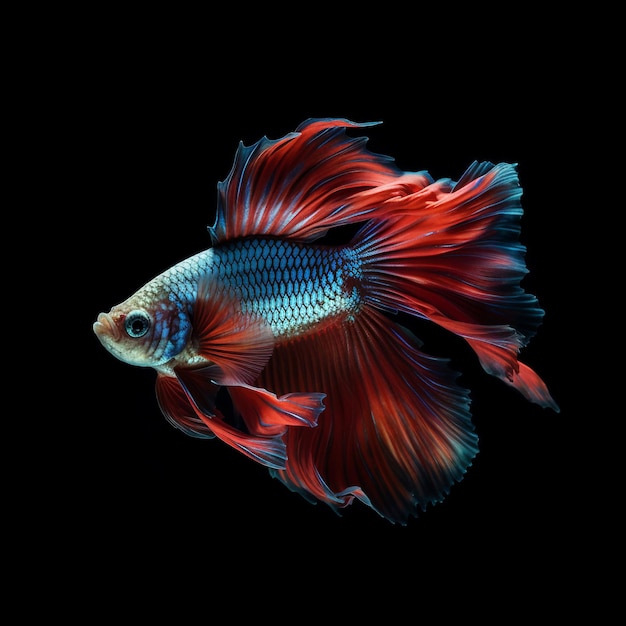 Un Modèle 3d D'un Poisson Rouge Avec Une Queue Bleue.