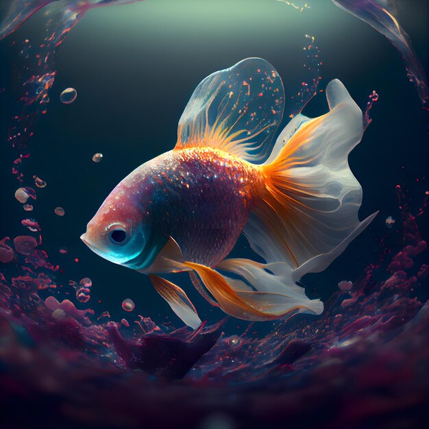 Poisson rouge dans l'aquarium rendu 3d monde sous-marin