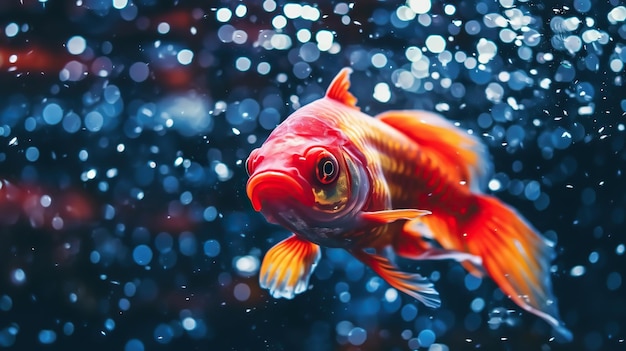 Photo un poisson rouge sur l'eau un beau poisson avec des yeux orange