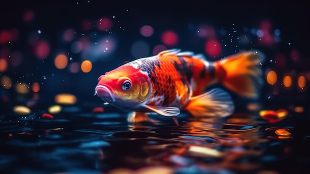 Un poisson rouge sur l'eau Un beau poisson avec des yeux orange