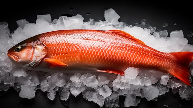 Un poisson rouge sur glace avec le mot poisson dessus