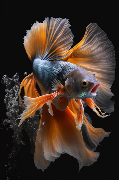 Un poisson rouge avec une queue rouge et une queue bleue