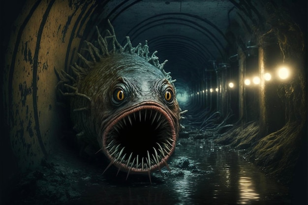 Poisson avec sa bouche ouverte dans un tunnel ai génératif