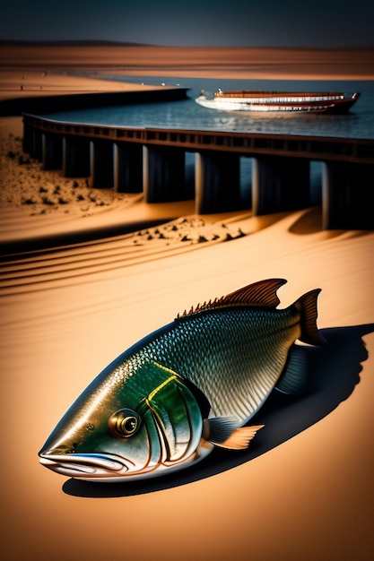 Photo un poisson sur le sable est allongé sur une plage.