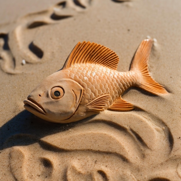 Photo un poisson sur le sable avec le mot poisson dessus