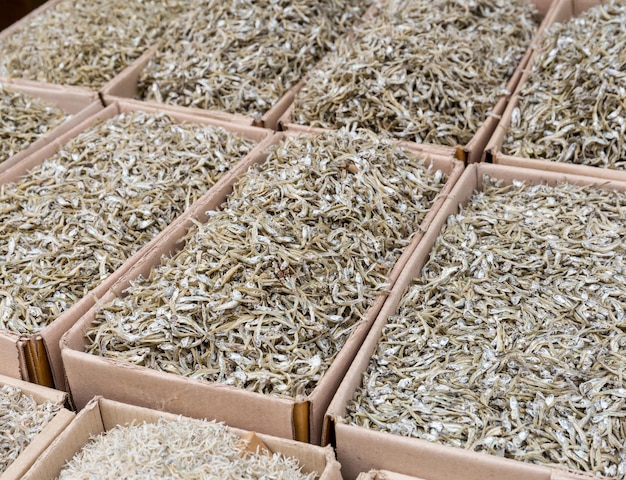 Poisson salé séché sur le marché alimentaire