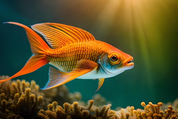 un poisson avec le soleil brillant à l'arrière-plan