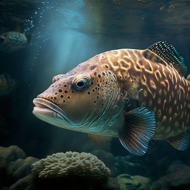 Un poisson avec une tache blanche sur le visage nage dans un aquarium.