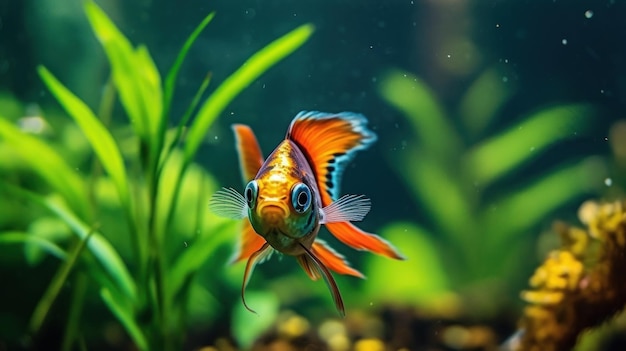 Un poisson tropical nageant gracieusement dans un aquarium généré par l'IA