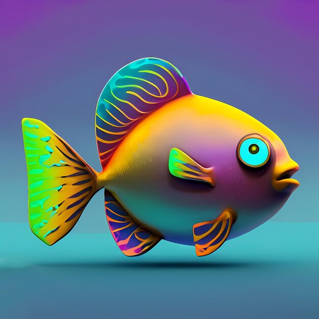 Un poisson avec un visage coloré et un œil vert.