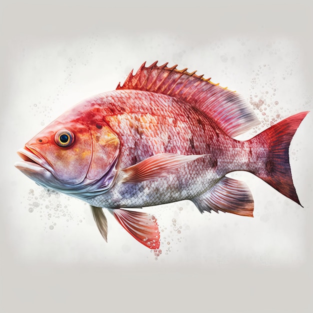 poisson vivaneau rouge aquarelle fond blanc