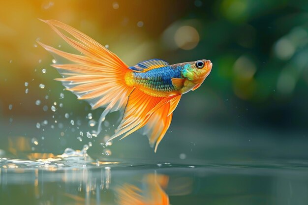 Un poisson volant tropical qui plane gracieusement juste au-dessus de la surface de l'eau.