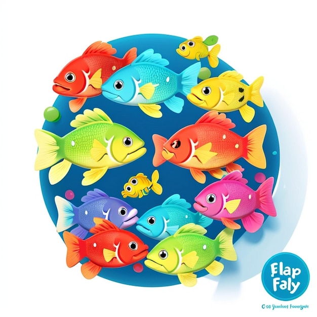 Des poissons en 2D, une illustration plate, un dessin de T-shirt, juste pour continuer à nager.