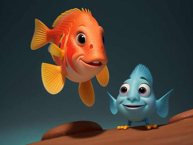 Photo poissons 3d en style cartoon