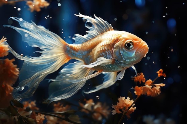 Les poissons argentés dansent entre les plantes aquatiques sur une scène éthérée générative IA