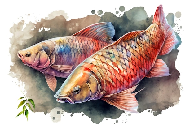 Des poissons arowana à l'aquarelle isolés sur un fond blanc Illustration générative de l'IA