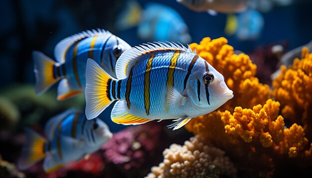 Photo des poissons clowns colorés nageant dans un récif vibrant généré par l'ia