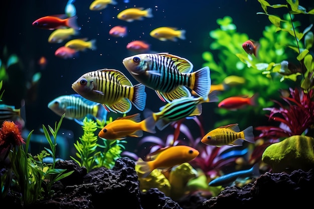 Poissons colorés dans l'aquarium