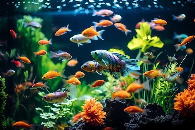 Poissons colorés dans l'aquarium