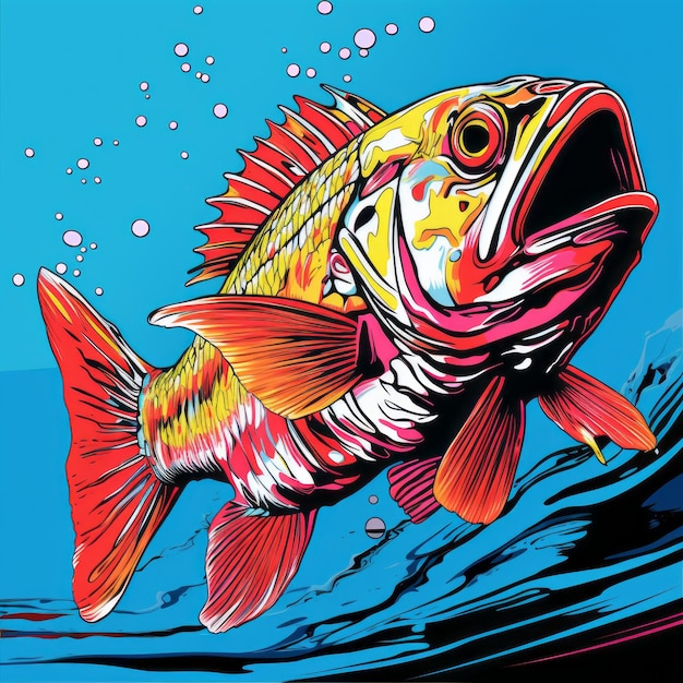 Des poissons colorés dans le style pop art Des illustrations vibrantes des vagues de récif