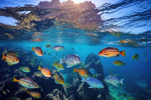 Des poissons colorés nageant dans l'eau.