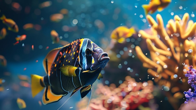 Des poissons colorés nagent dans l'aquarium