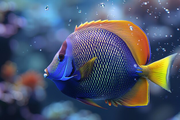 d poissons colorés sous l'eau