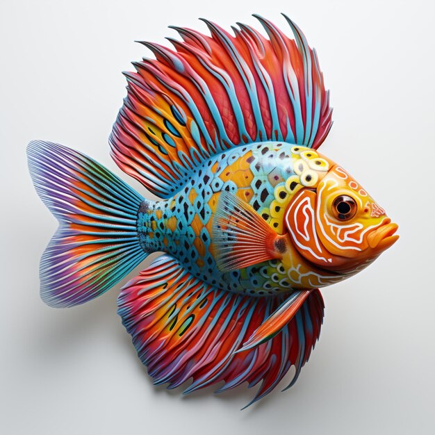 poissons de couleurs vives avec une queue colorée sur une surface blanche