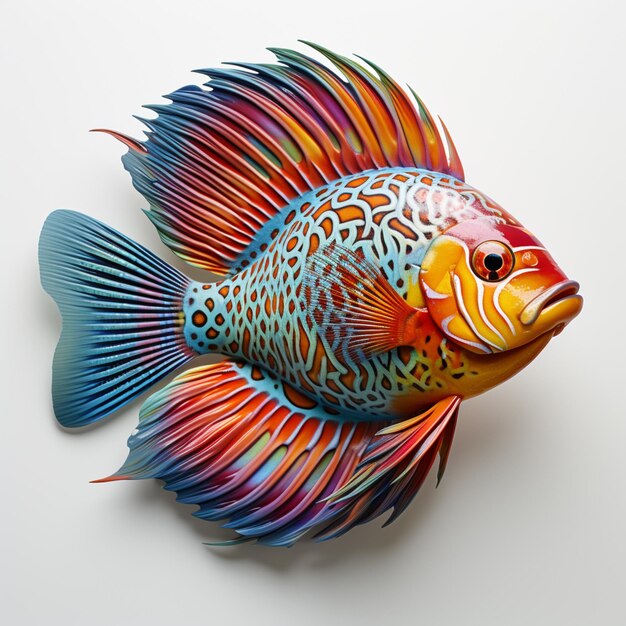 Photo poissons de couleurs vives sur une surface blanche avec un fond blanc