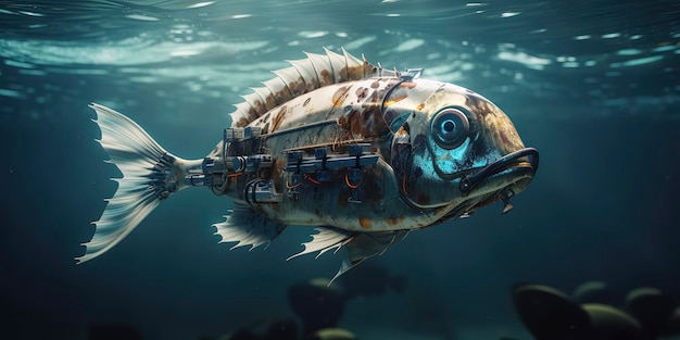 Des poissons cyborg futuristes prospèrent dans le monde sous-marin de l'océan AI générative