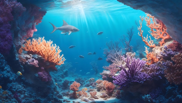 Poissons et écosystème aquatiques des récifs coralliens du monde sous-marin ensoleillé