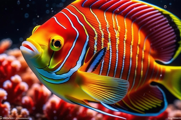 Photo poissons géants de récifs coralliens rouges et jaunes