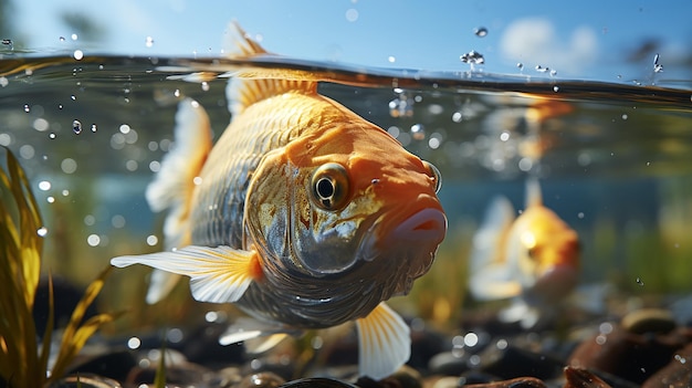 Photo poissons jaunes et bleus dans l'eau