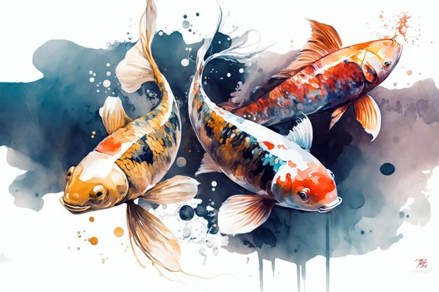 Poissons Koi avec style d'aquarelle isolés sur fond blanc Illustration générative d'IA