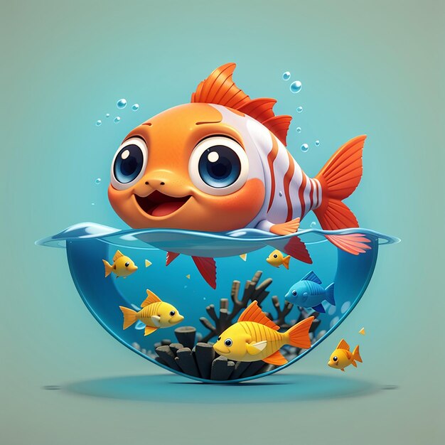 Des poissons mignons meurent dans du plastique, des dessins animés, des icônes vectoriels, des illustrations, des animaux, de la nature.