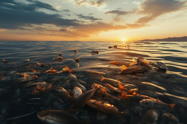 Poissons morts flottant à la surface de l'eau