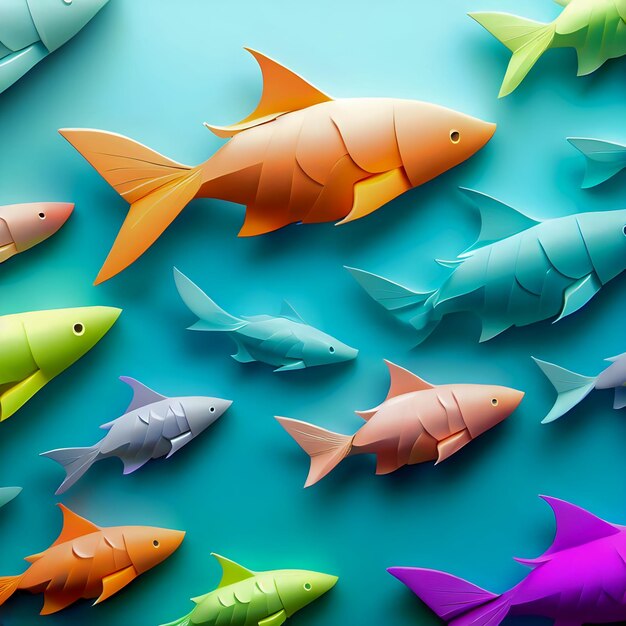 Photo poissons multicolores en papier