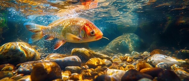 Des poissons nagent près des rochers