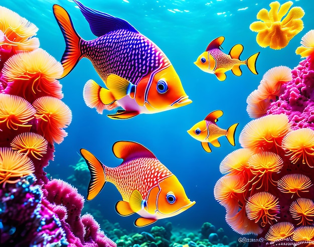Poissons papillons glissant gracieusement à travers un récif de corail, leurs motifs colorés captant la lumière du soleil