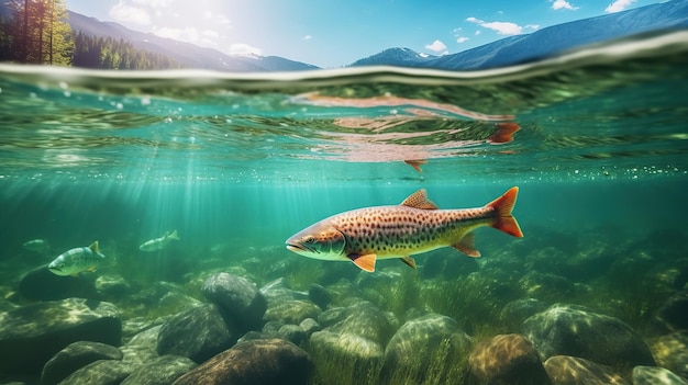 Poissons en rivière et en mer sous l'eau ai générative