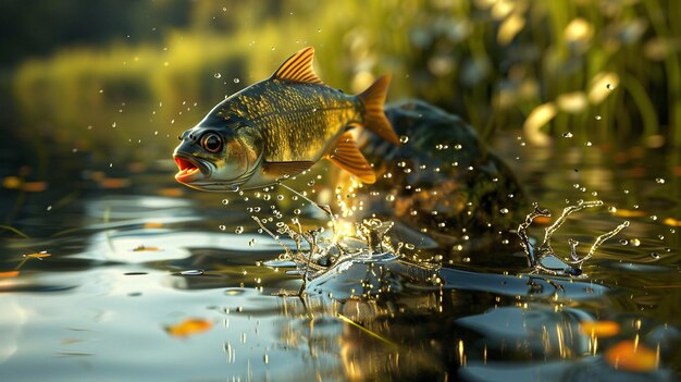 Photo les poissons sautent dans l'étang