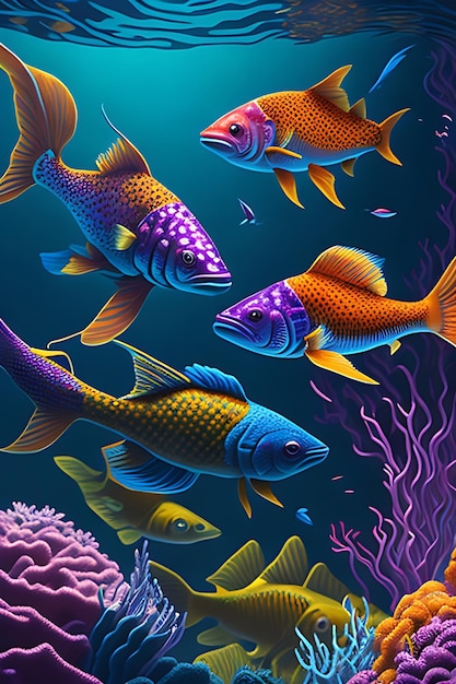 poissons sous la mer au récif IA générative