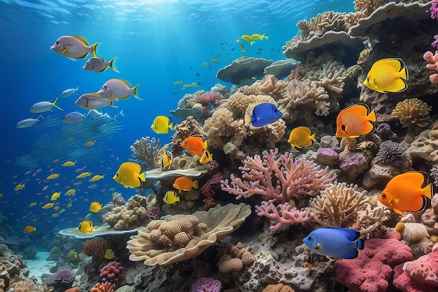 poissons tropicaux sur un récif corallien
