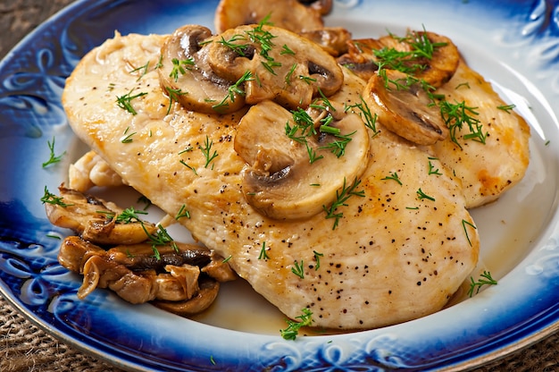 Poitrine de poulet grillée aux champignons